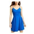 thumbnail image 1 of B DARLIN Robe Courte de Fête Bleu pour Femmes à Bretelles Spaghetti Zippées, Col en V, Coupe Ajustée + Évasée 1\2, 1 of 1
