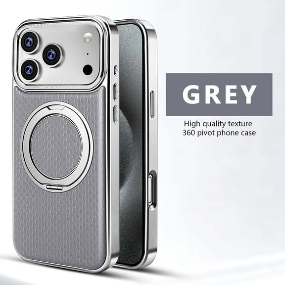 For iPhone 17 Pro Max Phone Case,Textured Back Design,With 360° Rotatable Ring Kickstand,Rugged Heavy Duty Shockproof Anti-fall Drop Protection Anti-Scratch Durable Phone Case Cover,Gray