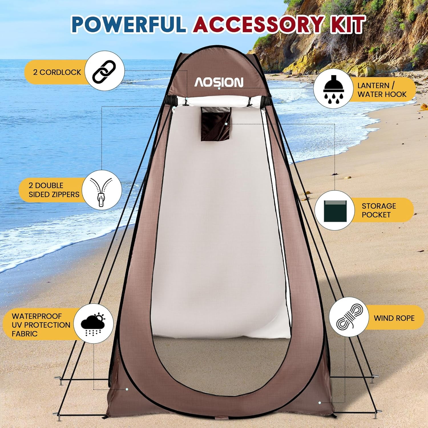 Privacy Shower Tent,Pop Up Changing Tent,Camp Bathroom Changing Dressing Room,Sun Sunshade Canopy Outdoor Rain Shelter for Camping Hiking Beach Picnic Fishing. (Browm)