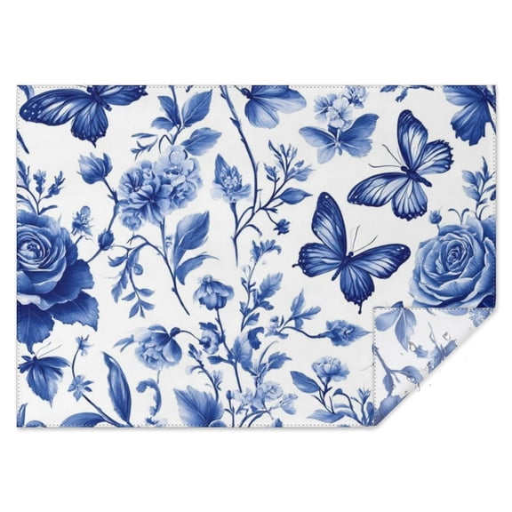 Blue Roses and Butterflies Pattern Rectangle Tablecloth 60"x84",Waterproof Polyester Rectangle Table Cloth, Wipeable Spillproof Polyester Tablecloth for Dining, Camping, Indoor and Outdoor