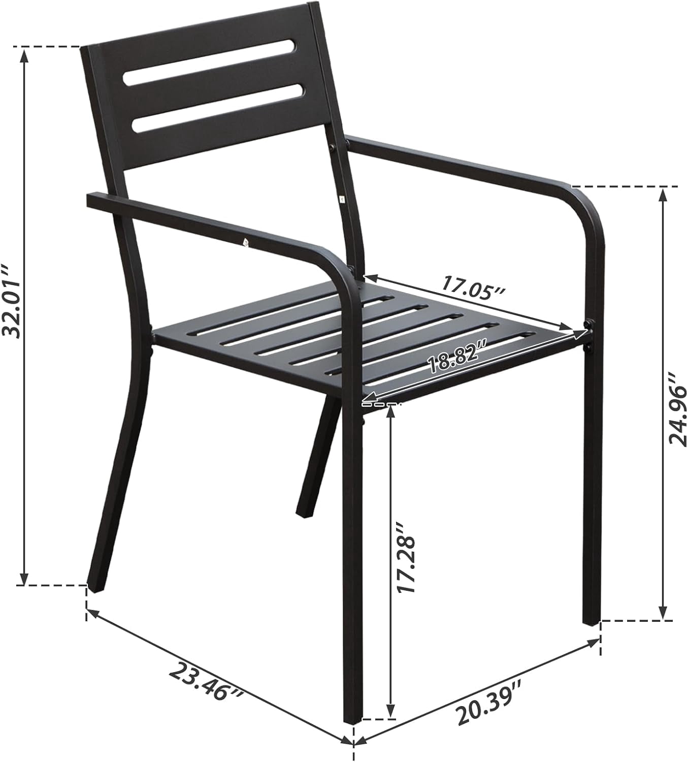 Domi Set of 4 Patio Dining Chairs, Heavy Duty Metal Outdoor Chairs with Ergonomic Armrests, Stackable Garden Chairs for Backyard, Lawn, and Patio Furniture – Black