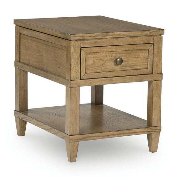 Signature Design by Ashley Sharlance Rectangular End Table - Built-in USB Charging Ports - Storage Drawer, Light Brown