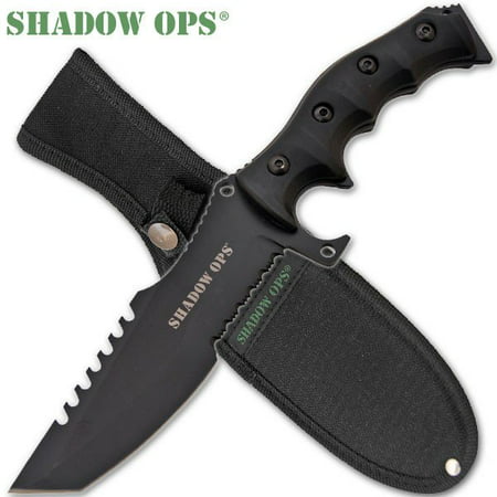 11 inch ALL BLACK Shadow Ops Survival Combat Knife with Nylon Belt (Best Combat Fighting Knife)