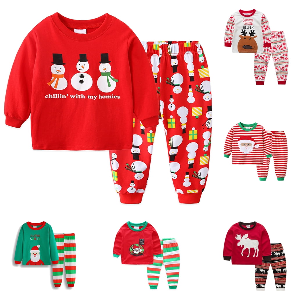 Silvercell kids christmas pajamas cotton toddler girls long sleeve elf