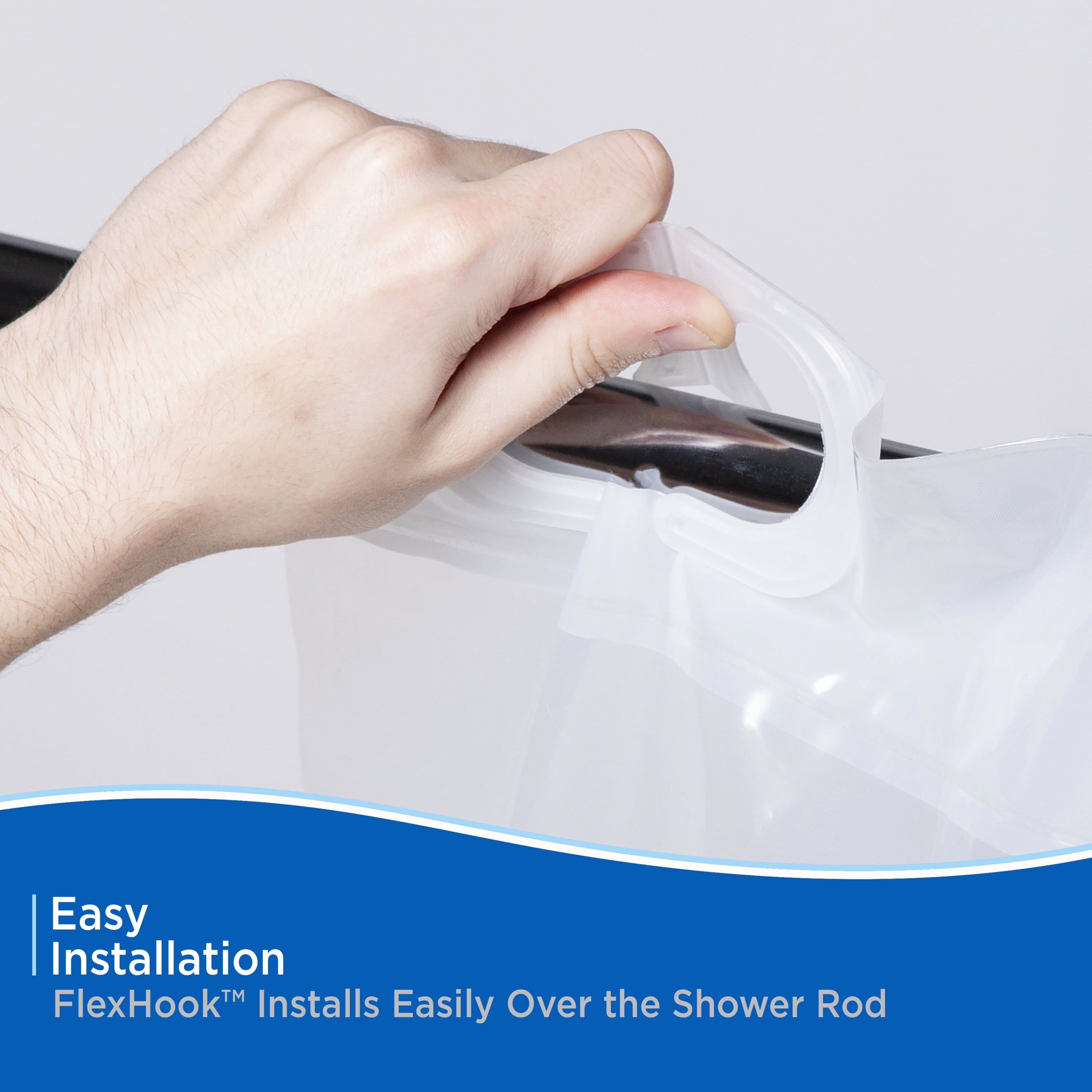 Kenney FlexHook Medium Weight PEVA Shower Curtain Liner, 71" W x 74" H, Clear