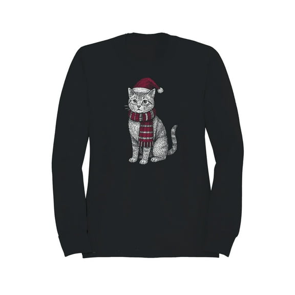 Festive Cat in Santa Hat Art Women's Sweatshirt