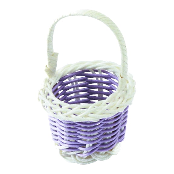1 Pcs Mini Plastic Woven Baskets,Easter Desktop Decoration,2.36''x3.14'' Easter Mini Woven Handbasket,Small Woven Basket with Handle for Home Office Decor Wedding Birthday Party Favors(Purple)