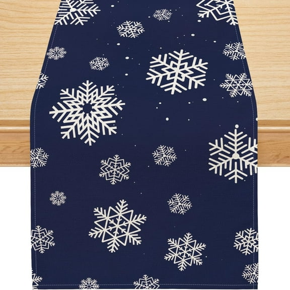 Christmas Table Runner, Winter Navy Blue Snowflakes Decorations Holiday Home Decor, 13x72 inch, Polyester