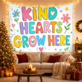 thumbnail image 3 of Kind Hearts Grow Here Among Colorful Flowers, Cheerful Illustration for Teachers, Kids Quote Decor, Back to School Gift, Tapestry Wall Hanging for Classroom and Playroom, 3 of 7