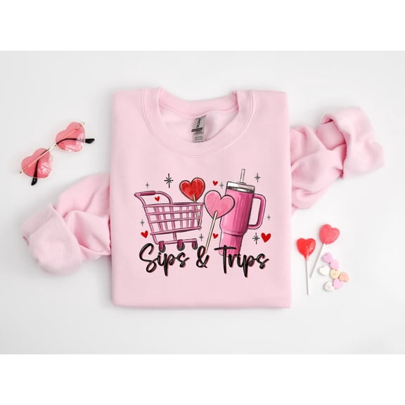 Valentine Shopping Cart Sweater, Womens Valentines Day Sweatshirt, Cute Valentines Day Tee, Girls Night Valentines Day Shirt, For Her All Size S-5Xl
