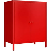 Small 2 Metal Storage Side Buffet Cabinet for Bed Room,Living Room,Entryway,Hallway,Home,Hotel,Office,Garage,Kitchen,1 Removable Shelf. (Metal Door, Red)