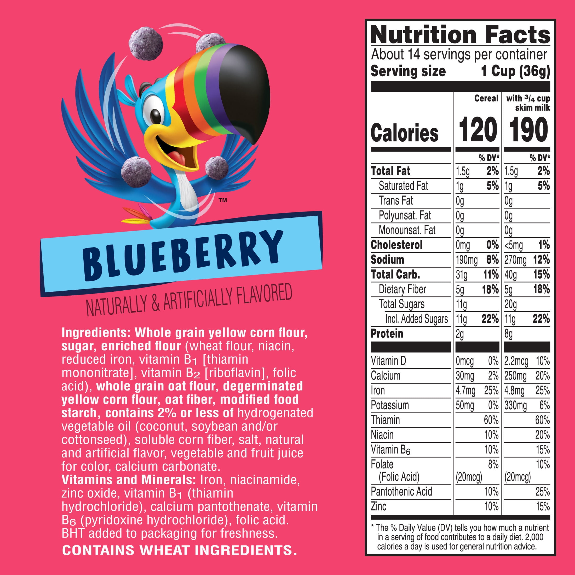 Kellogg's Froot Loops Glazed Donut Holes Blueberry Breakfast Cereal, Kids Cereal, Family Size, 17.8 oz
