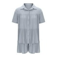 thumbnail image 6 of Taqqpue Summer 2 Piece Outfits for Women Solid Color Puff Short Sleeve Button Down Shirts and Flowy Shorts Casual Beach Lounge Sets Sweatsuit Set, 6 of 8