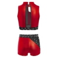 thumbnail image 4 of vastwit Kids Girls Cheerleading Outfit Sleeveless Color Block Sparkly Dance Crop Top with Gymnastics Shorts Set Red 10, 4 of 5