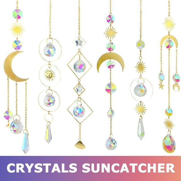 6PCS Colorful Crystals Suncatcher, Rainbow Maker, Windows Hanging Chain Pendant Ornament Crystal Balls,  Ornament Gift Crystals Ball Prisms for Home Garden Party Wedding