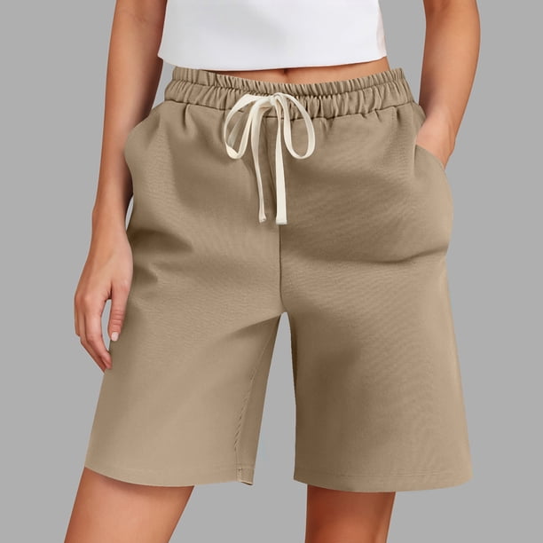 mfyjkho Pantalones Cortos De Gimnasio, Pantalones Casuales Versátiles De Cintura Elástica De Color Liso Para Mujer De Primavera Pantalones Cortos Para Mujer Xxl