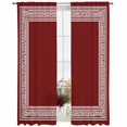 thumbnail image 2 of Sheer Curtains 84 Inches Long, Red Geometric Light Filtering Window Curtains for Living Room, Country Farm Traditional Chinese Tile Rod Pocket Voile Sheer Curtain Drapes, 52"W x 84"L, 2 Panels, 2 of 8