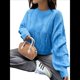 thumbnail image 3 of Suéter Informal de Larga para Mujer, Jersey de Punto Acanalado, Holgado, con Cuello Redondo y Cable, para Otoño. Azul S, 3 of 7