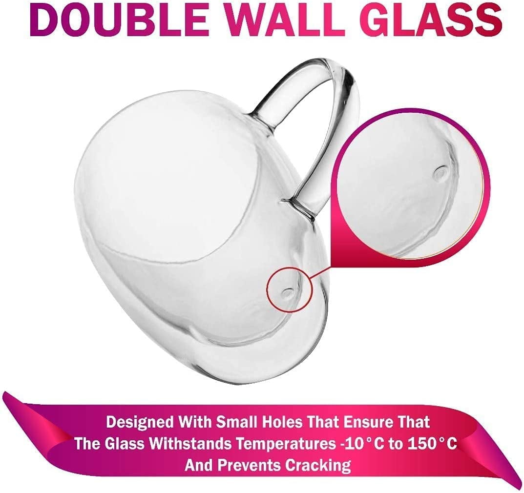 i Kito Double Wall Glass Mug with lid 16 oz, Clear Glass Cups with lids,  Glass cup with handle 
