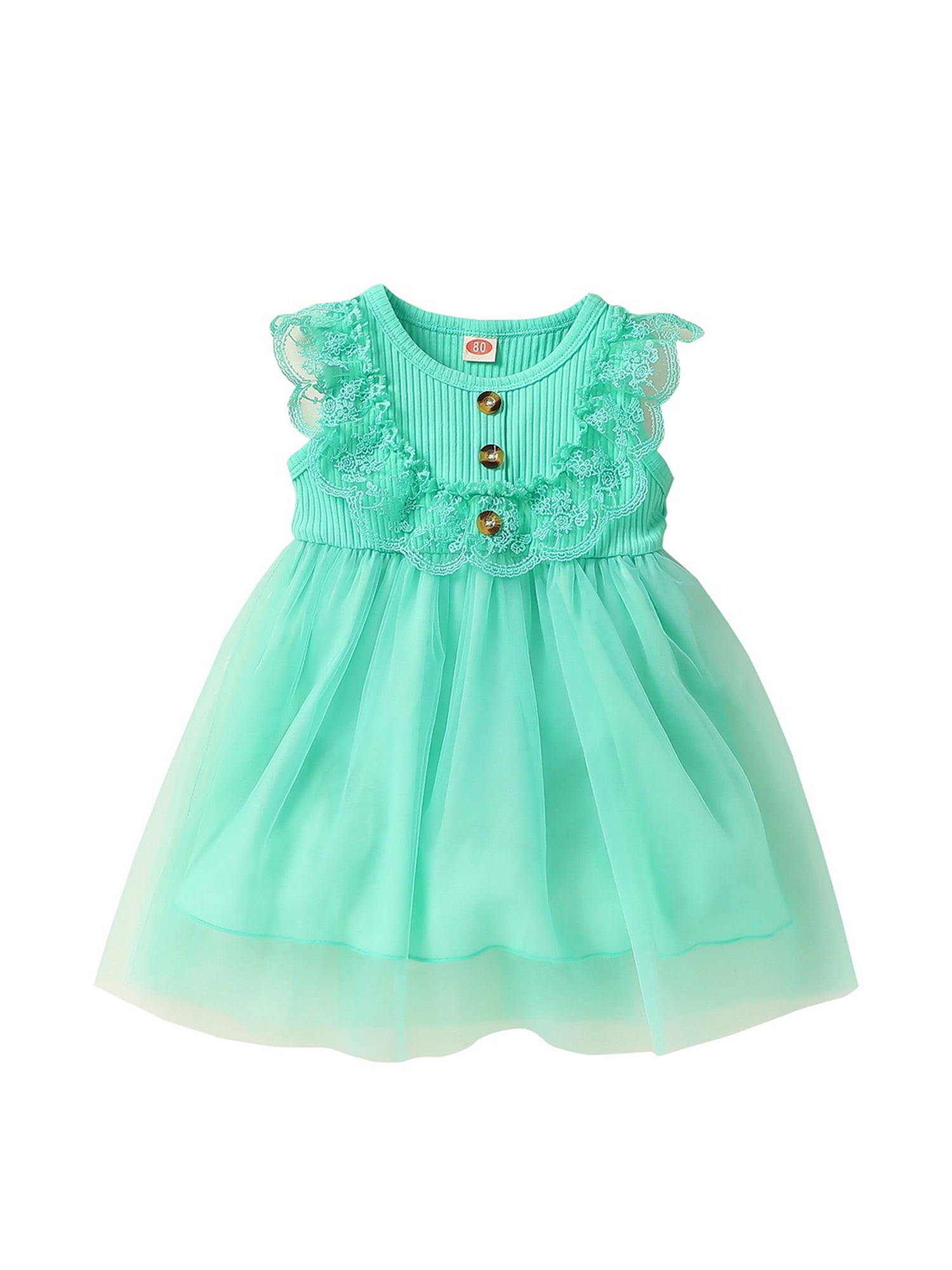Canrulo Toddler Baby Girl Summer Dress Lace Ruffle Solid Color Tulle ...