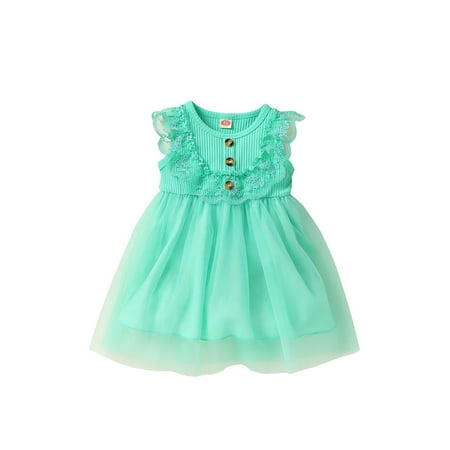 

ZIYIXIN Toddler Baby Girl Summer Dress Lace Ruffle Solid Color Tulle Princess Party Dresses Sundress Green 3-4 Years