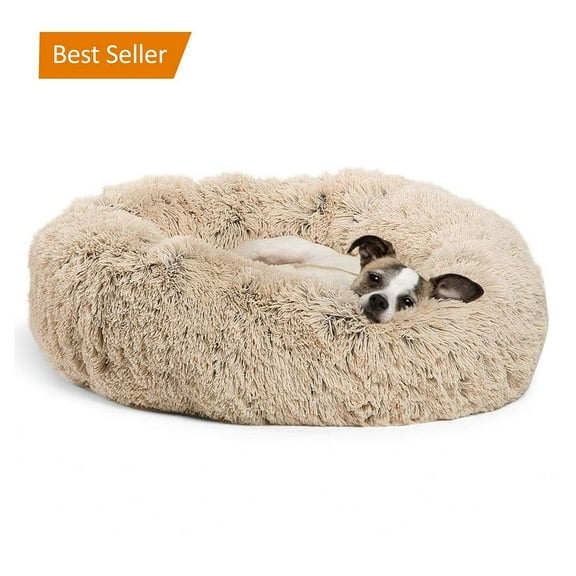 Original Calming Donut Shag Cuddler Pet Bed in Taupe, 23x23