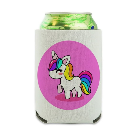 Cute Kawaii Rainbow Unicorn Chibi Can Cooler - Drink Sleeve Hugger Collapsible Insulator - Beverage Insulated Holder