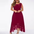 thumbnail image 1 of Robe d'Été pour Femmes 2024 Mode Grande Taille Décontractée Couleur Unie Col Rond Aguichant Dentelle Sans Manches Ample Robe Chandail 50 % de Réduction!, 1 of 7