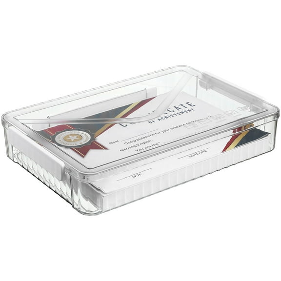 Transparent Plastic File Box Document Case with Handle - Legal Document Storage Organizer for Office and Home