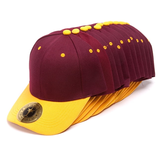 Top Headwear 12-Pack Adjustable Baseball Hat - Burgundy/Yellow