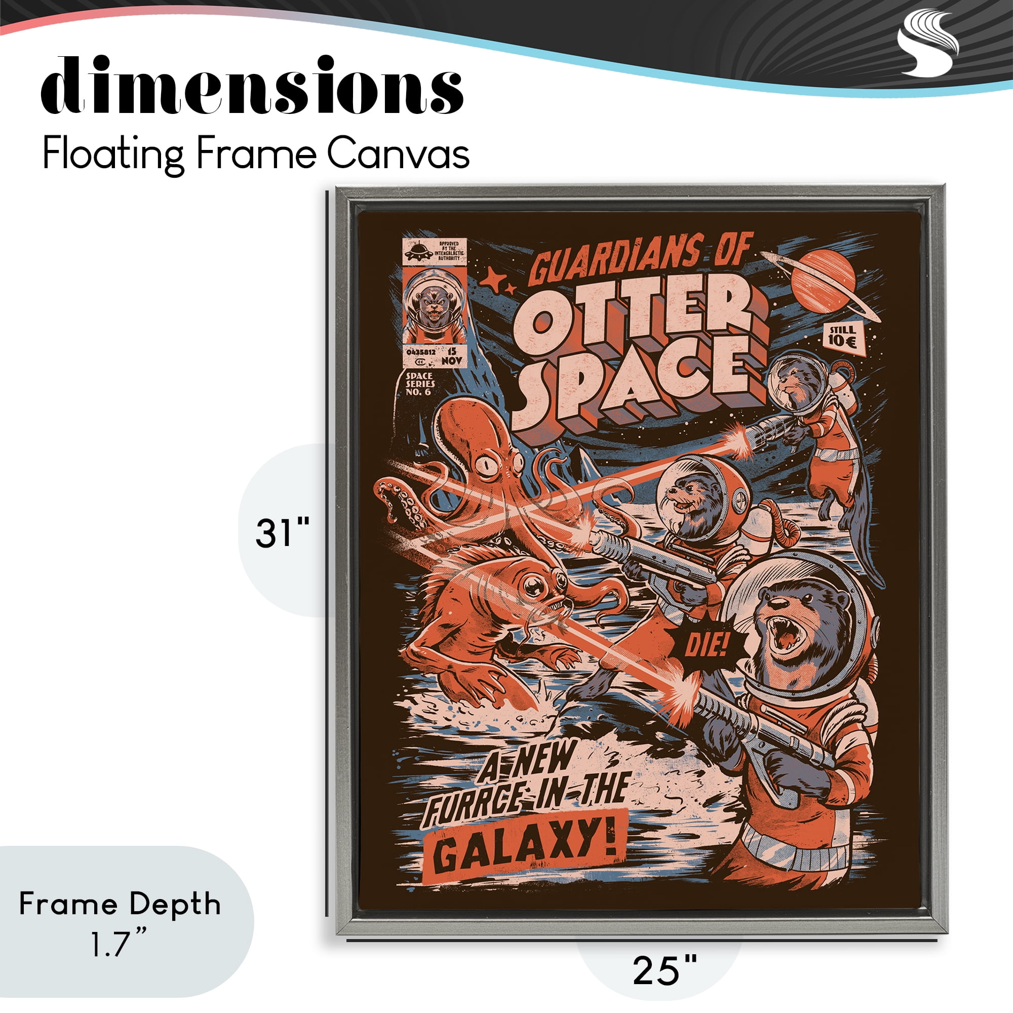 Stupell Industries Guardians Of Otter Space Retro Gray Framed Floater Canvas Wall Art, design by EduEly Designs