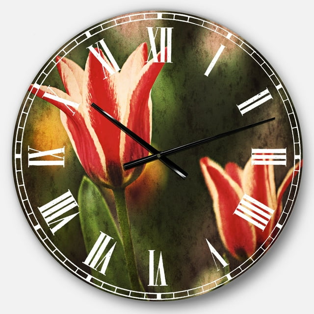 DesignArt Grandes Tulipes sur Fond Vert Grande Horloge Murale