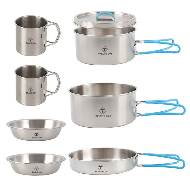 Juego de utensilios de cocina para acampar al aire libre, 2 personas, juego de acero inoxidable para acampar