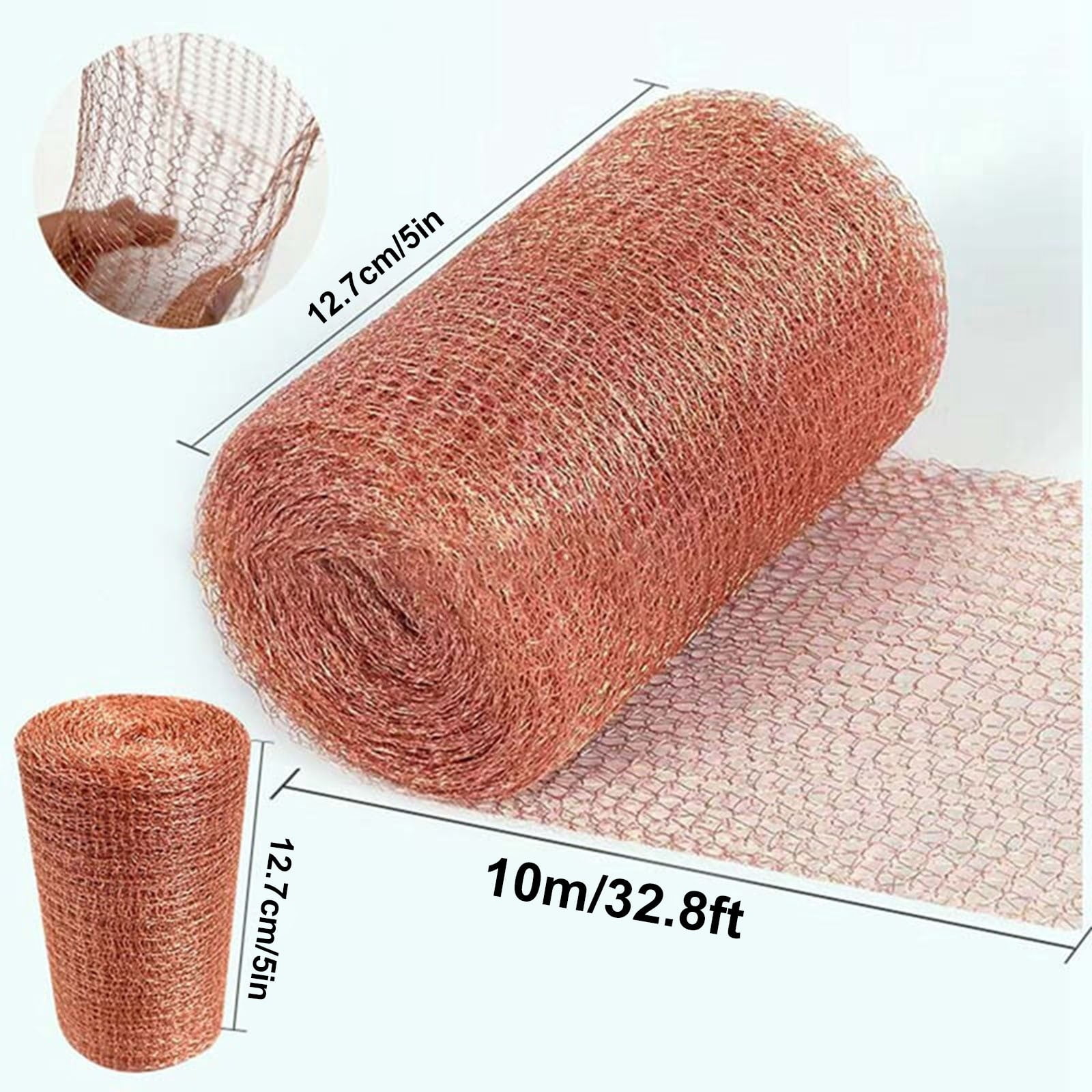 Copper Mesh Rodent Control 5 Inch x 35ft Rustproof Copper Wool Blend, Ideal for Sealing Water Gaps for Rodent Sturdy Copper Wool Mouse Trap Hole Filler for Bat Snail Bird Control with Packing Tool