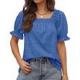 thumbnail image 1 of Camiseta de manga soplada para mujer, color puro, suelta, suave, agradable a la piel, blusa de manga corta de moda para trabajo de oficina al aire libre, 1 of 6