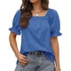 thumbnail image 1 of Blusa de oficina y exterior de manga corta, suave, holgada, de color puro y agradable para la piel - Azul XXL Camiseta de manga abullonada para mujer, 1 of 6