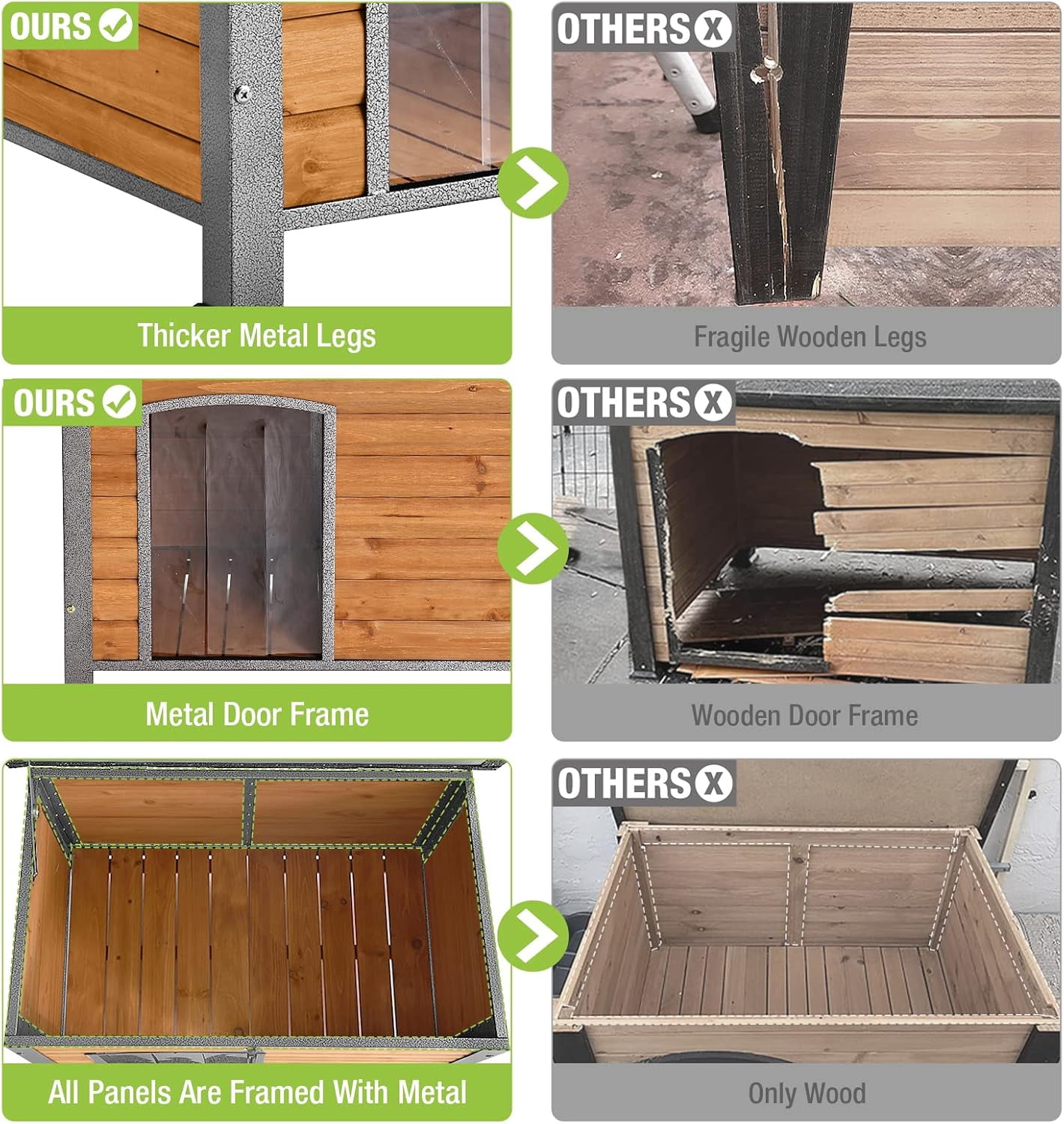 Aivituvin Chew Proof Dog House with Metal Iron Frame Outdoor Dog Kennel for Small Medium Large Indoor Dog Cage (33.5" L,Brown Color)