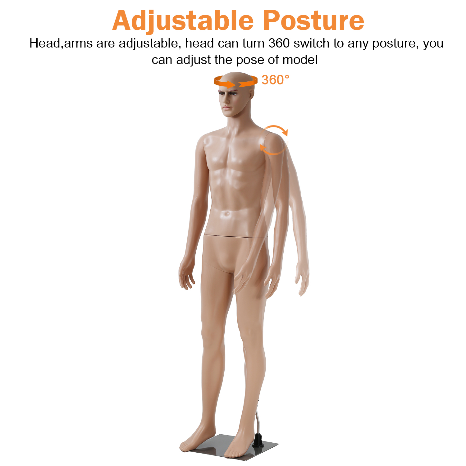 NiamVelo 73 Inch Male Mannequin Torso Full Body Manikin Dress Form Mannequin Stand Adjustable Mannequin Model Display with Metal Base