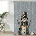thumbnail image 5 of Christmas Cartoon Shower Curtain, 66" x 72", Snowman with Snowflakes Blue Waterproof Bathroom Curtain Washable Shower Curtain Set with 12 Hooks, 5 of 6
