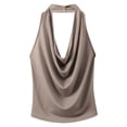 thumbnail image 4 of Xijirk Women Tank Top Draped Neck Sleeveless Slim Fit Camisole for Daily Casual Wear,Khaki,L, 4 of 5