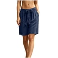thumbnail image 2 of Cagogo Women's Drawstring Loose Shorts Summer Casual Flowy Beach Shorts Elastic Waist Comfy Lounge Trousers Fashion Beachwear Clothes, Navy M, 2 of 5