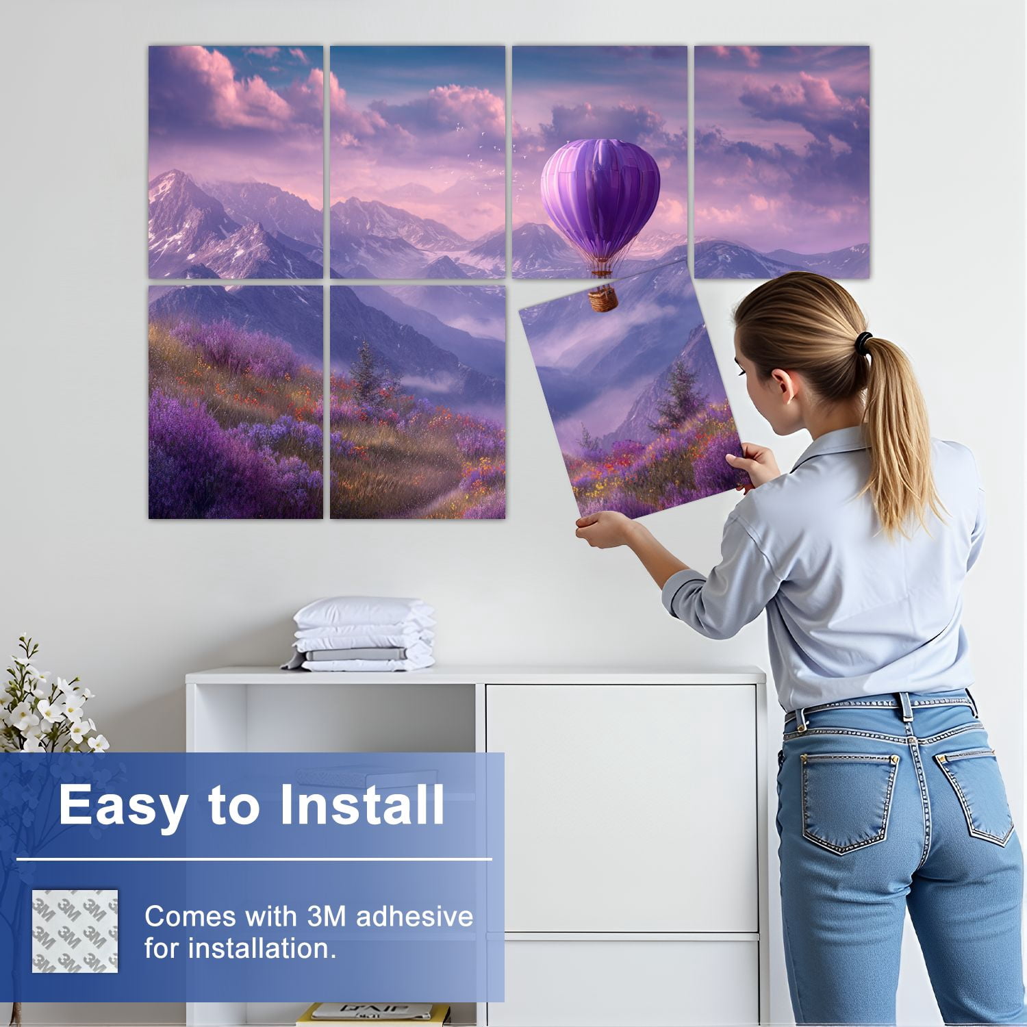 8 Pack Art Acoustic Panels Sound Absorbing Hot Air Balloon Decorative Soundproof Wall Panels Self Adhesive for Nursery Game Room Bedroom 48"x32"