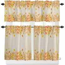 Kitchen Curtains Set, Lemon Yellow Botanical Kitchen Curtains and Valances Set, Rustic Eucalyptus Leaves Burlap Rod Pocket Tier Curtains 24 Inch Length for Cafe/Bedroom Windows