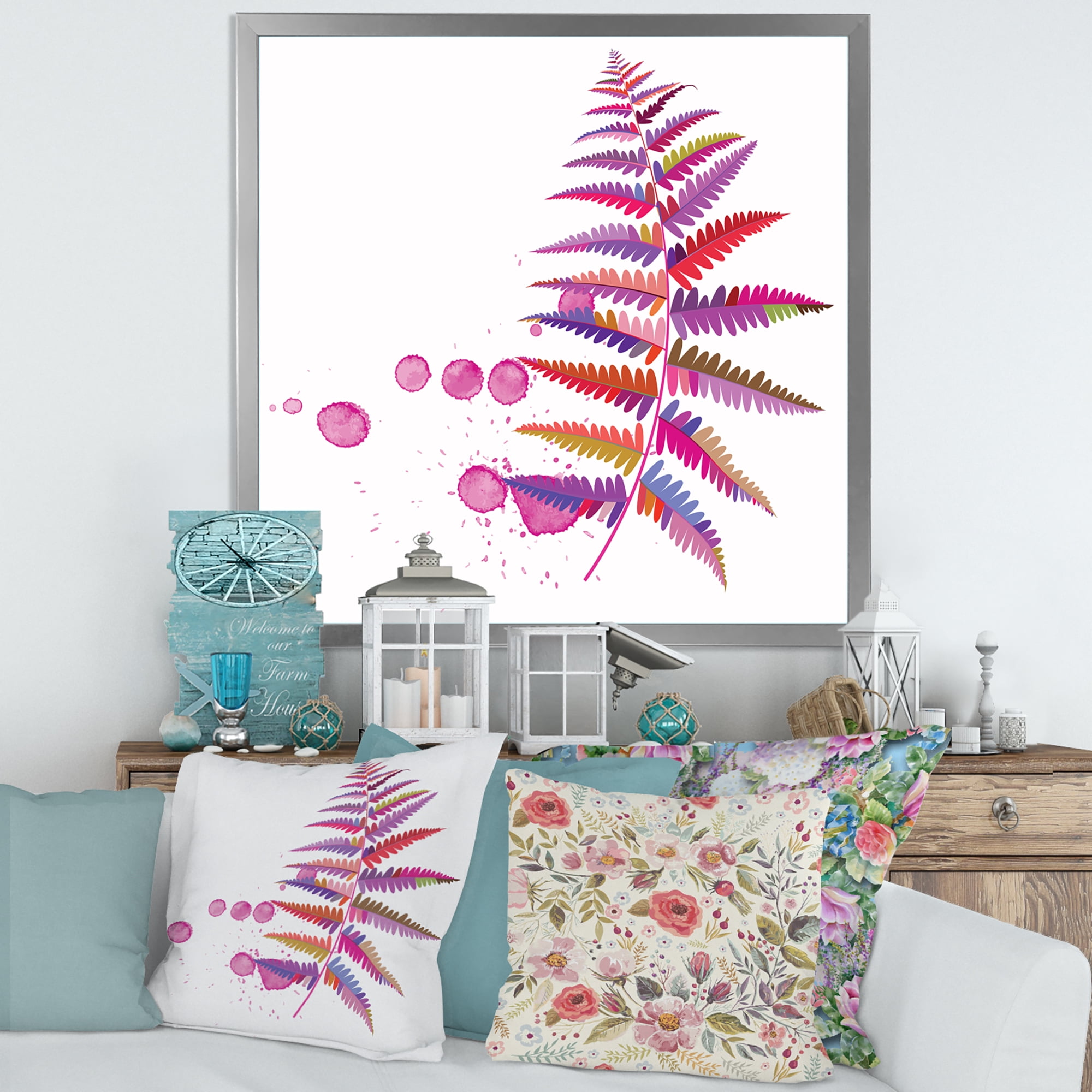 Designart 'Purple Fern With Purple Splash' Farmhouse Framed Art Print