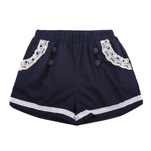 Richie House Girls' Shorts with Polka Dot Buttons and Lace Accents RH0301