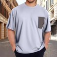 thumbnail image 2 of T-Shirt Homme Patch Tricoté à Blocs de Couleur, Col Rond, Manches Courtes, Gris XXXXXL, 2 of 4