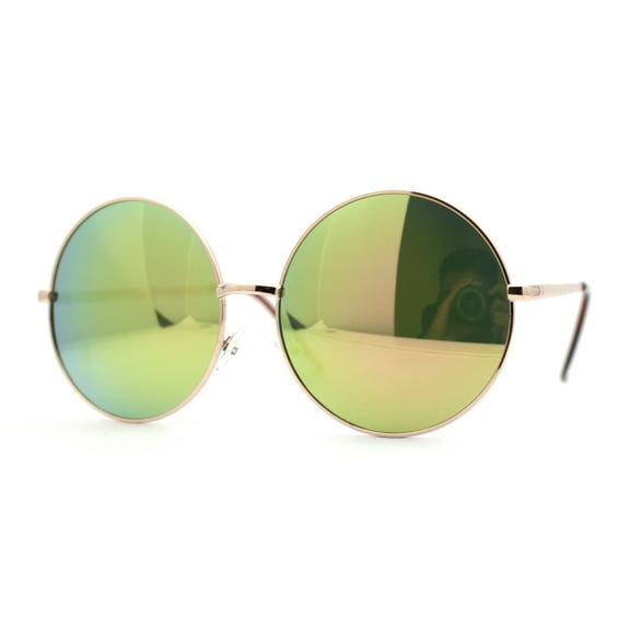 Color Mirror Iconic Hippie Oversize Round Circle Lens Sunglasses Gold Yellow Mirror