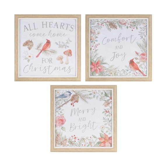 Melrose International LLC Framed Bird and Cardinal Print (Set of 3) 9"SQ Plastic/Paper