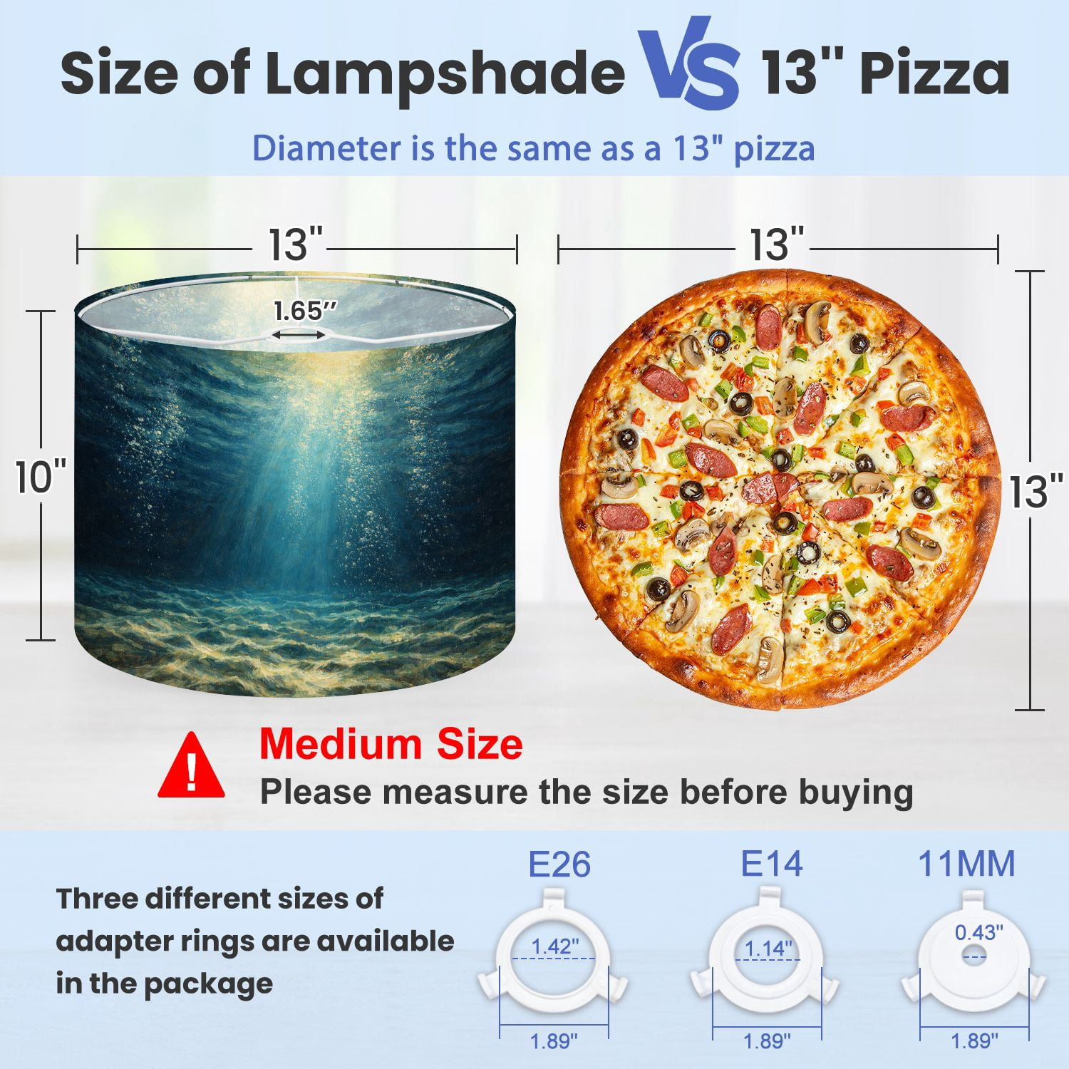 Lampshades 2 Pack Underwater Sea Deep Water Blue Sun light 13"x13"x10" Light Shade for Table Lamps Floor Lamp Shades Lampshade Replacement Easy Assembly