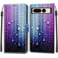 thumbnail image 2 of Feishell Wallet Case for Google Pixel 7 Pro 6.7 inch,Shockproof Stylish Pattern PU Leather Magnetic Clasp Folio Flip Holder Card Slots Slim Phone Cover with Wrist Strap,Purple Blue Water Droplets, 2 of 7